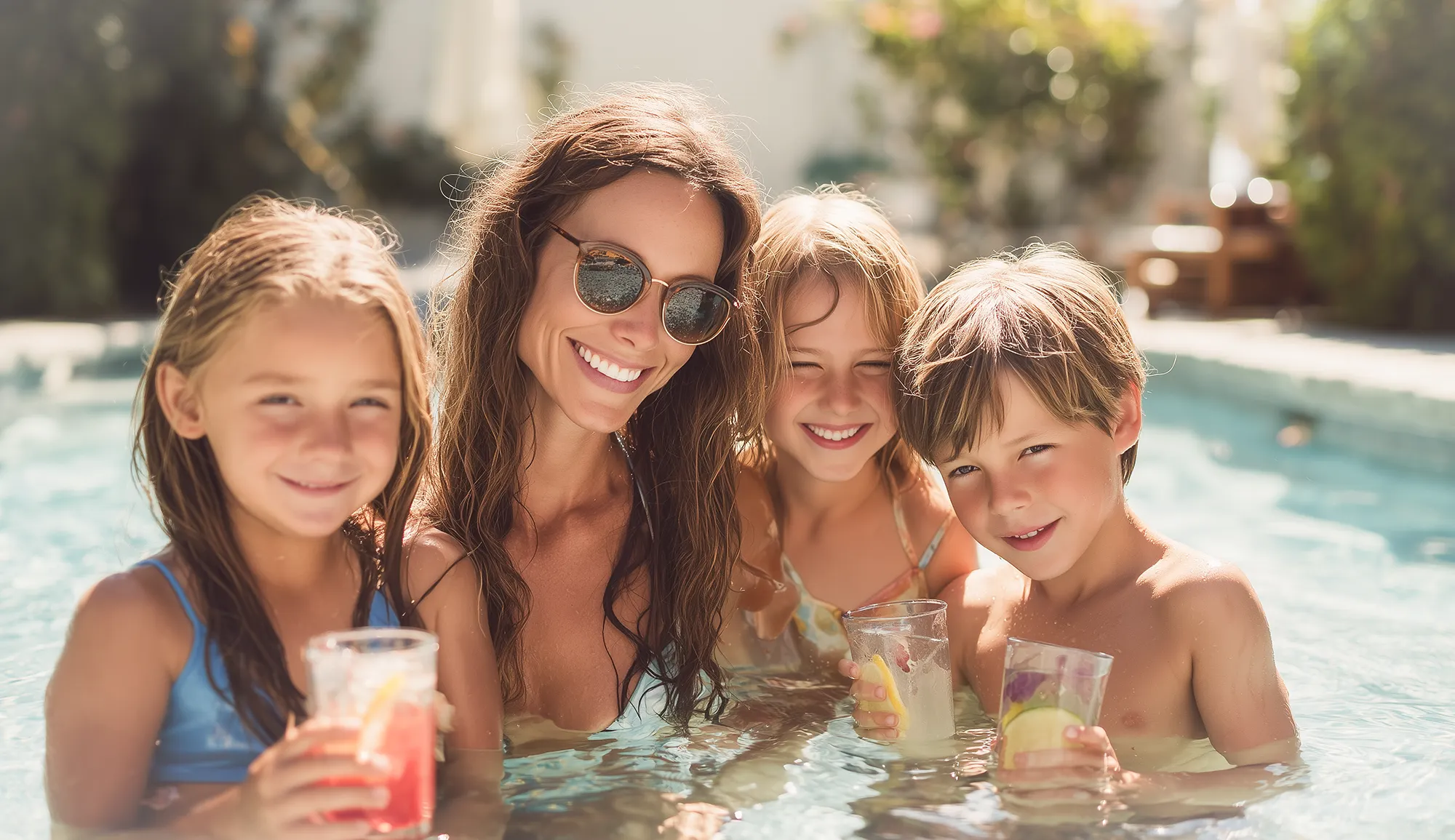 En lycklig familj som upptäckt att det var lätt att köpa pool