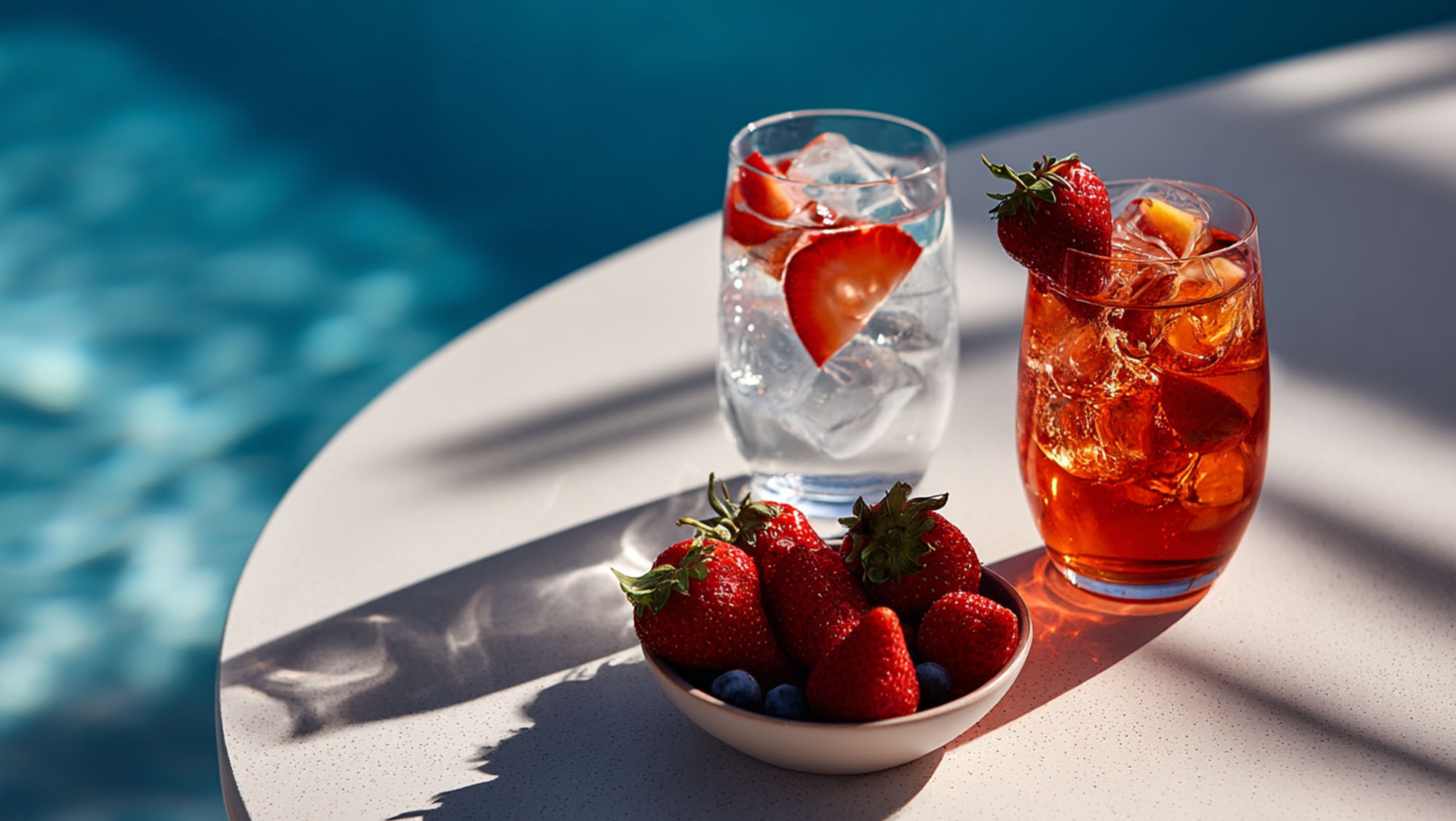 En stilleben på frukter vid poolkanten, illustrerandes att - så håller du poolvattnet klart hela säsongen