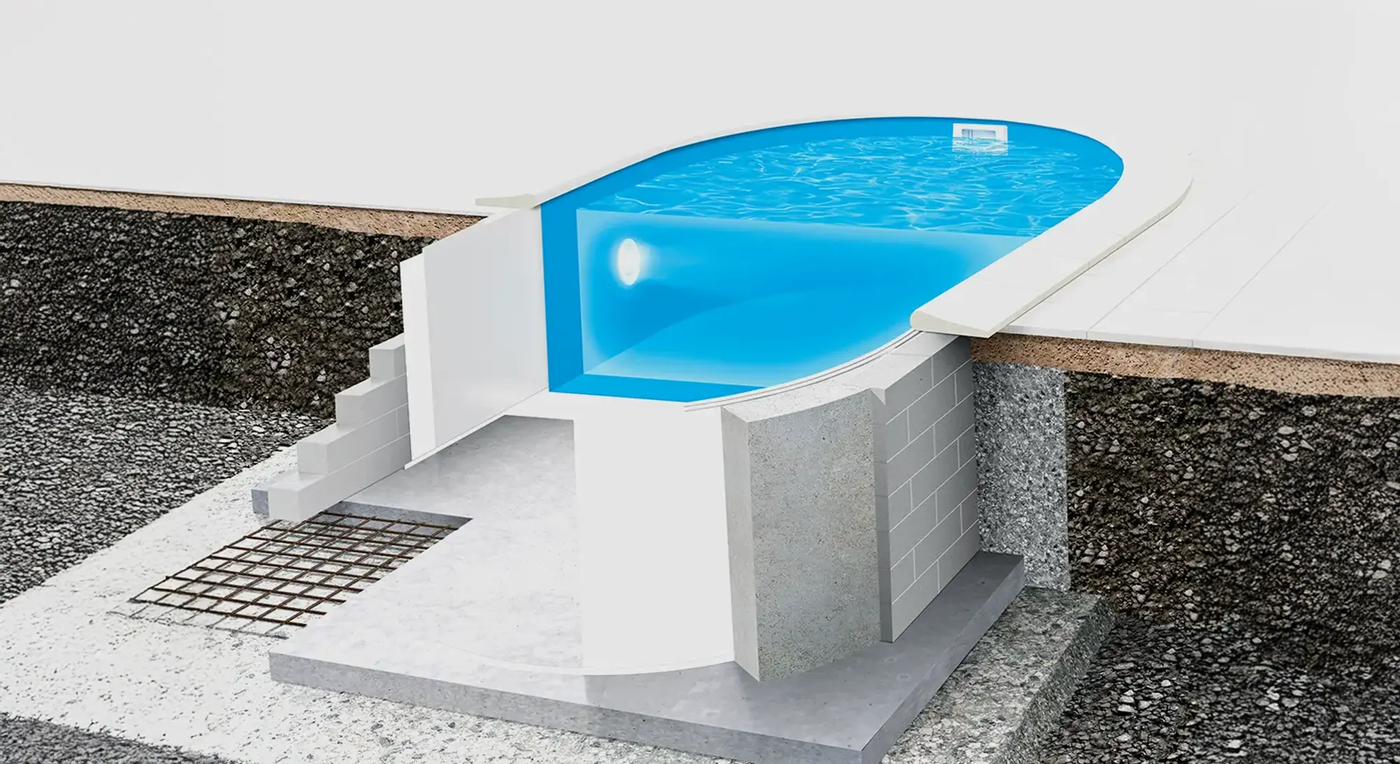 Poolkungens poolstomme i stål i genomskärning så man ser de olika lagren