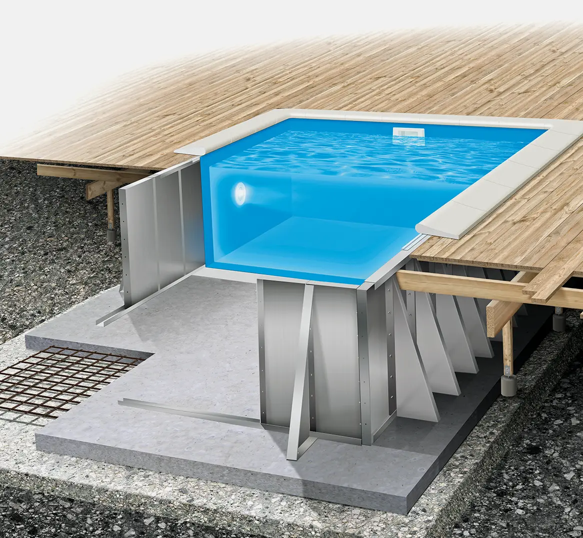 En konstruktionsillustration på en Magnelis Stålpool