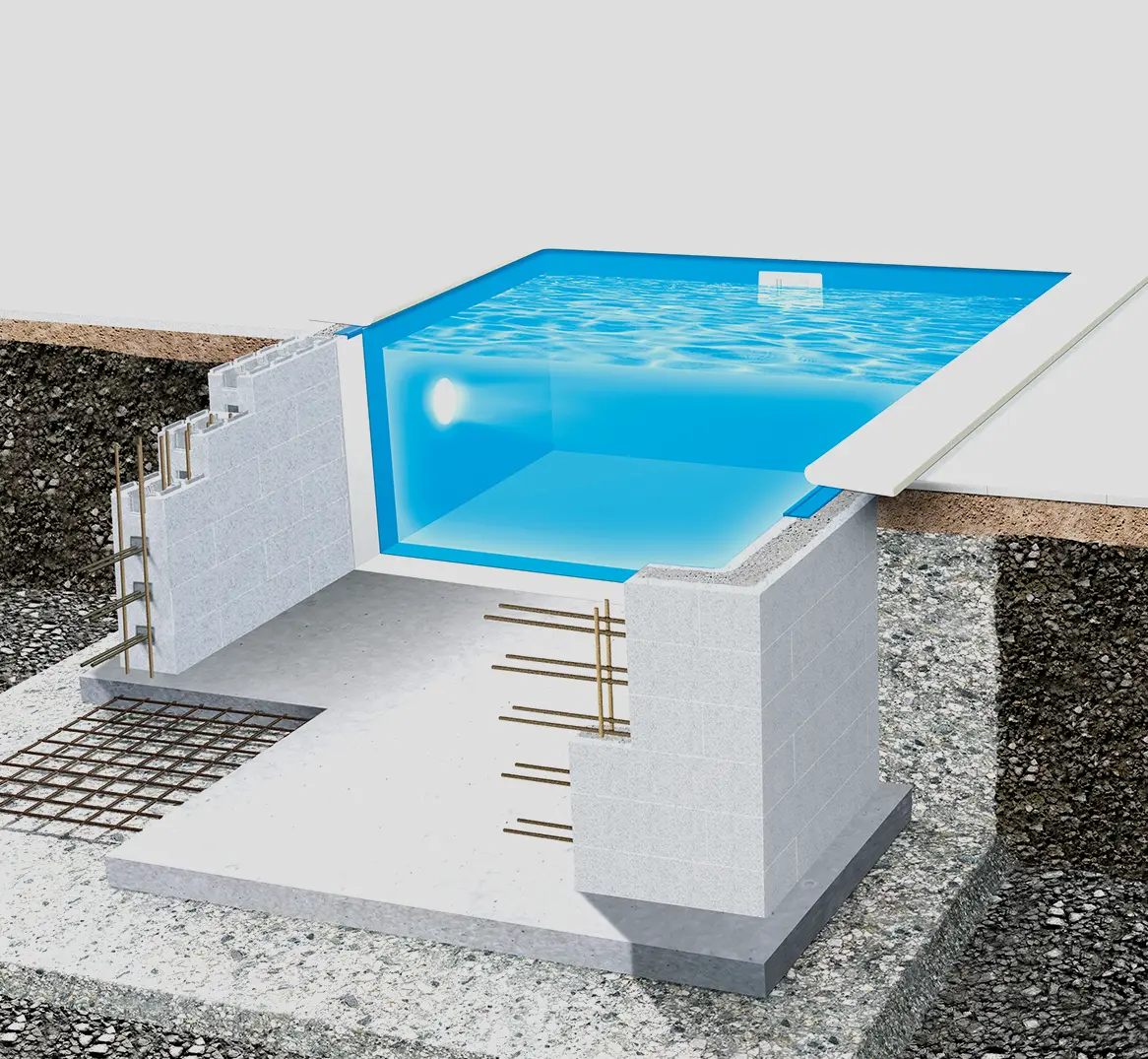 En bild på konstruktionen av en Thermopool, i genomskärning